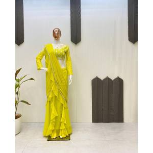 Fancy Evening Party Wear Saree con trabajo de bordado de secuencia - Product Image 4