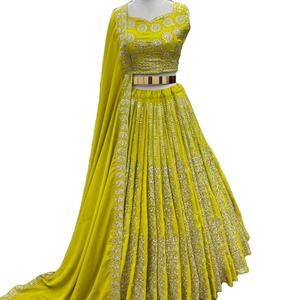 Último diseñador Heavy Chinnon Seda Bordado Secuencia Trabajo Lehenga Choli Por FabZone - Product Image 1