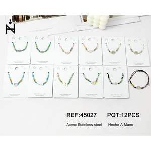 Angelina Stainless Steel Beaded <b>Bracelet</b> <b>Set</b> 12Pcs Mixed Colors Unisex Fashion Jewelry Gift Trendy Style - Product Image 1