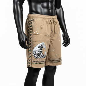 กางเกงว่ายน้ำชายคุณภาพสูง 150 GSM ผ้าไมโครไฟเบอร์โพลีเอสเตอร์ สีกากี ลายข้าง  รับสกรีนโลโก้ - Product Image 2