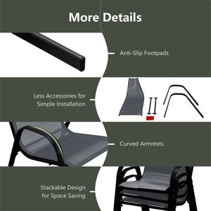 Sedie da Pranzo Ergonomiche Grigie per Esterni, Confezione da 2, Impilabili, con Telaio in Acciaio e Tessuto Traspirante, Capacità 150 kg, Ideali per Balcone - Product Image 4