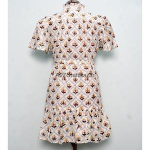 Robe Courte Femme 100% Coton Tricotée Col V Manches Courtes Taille Haute Coupe Évasée Imprimé Floral Numérique Lavable Respirante Idéale Bureau - Product Image 6