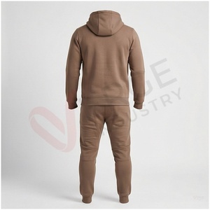 Ensemble de survêtement marron pour homme, manches longues, capuche, fermeture éclair sur le devant, couleur unie, respirant, coupe décontractée, vêtements d'automne - Product Image 2
