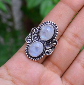 Bague en pierre de lune, argent sterling 925, pierre de lune arc-en-ciel naturelle, bijoux de mariage - Product Image 3