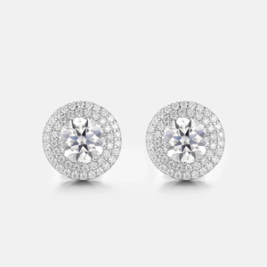 Classic 925 <b>Silver</b> <b>Stud</b> Earrings Round Brilliant Cut Diamond Halo Rhodium Plated Women's Engagement Jewelry - Product Image 3
