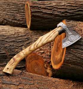Hachas Vikingas de Primera Calidad, Forjadas a Mano, Mango Grabado, Hoja de Acero con Alto Contenido de Carbono, Hacha de Camping Tipo Tomahawk - Product Image 2
