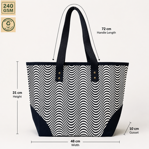 Wholesale Custom Logo <b>Large</b> PP Laminated Cotton <b>Canvas</b> Beach Tote <b>Bag</b> Geometric Wave Print Reusable Shoulder Shopping Travel <b>Bag</b> - Product Image 6