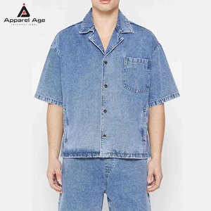เสื้อเชิ้ตยีนส์โอเวอร์ไซส์สไตล์ลำลองสำหรับผู้ชาย ผ้าฝ้าย ติดกระดุม สไตล์ตะวันตก สำหรับผู้ใหญ่ ไซส์โอเวอร์ไซส์ - Product Image 3