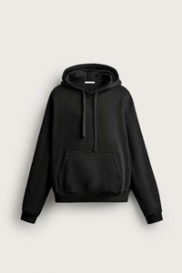 Sweat-shirt à capuche en molleton noir pour homme, coupe classique, couleur unie, poche avant, tricoté, pour l'automne - Product Image 4