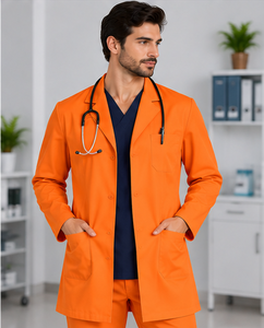 Blouse de laboratoire blanche de haute qualité pour homme, tenue médicale tissée à manches longues, uniforme de médecin à col cranté, respirante en polycoton - Product Image 6