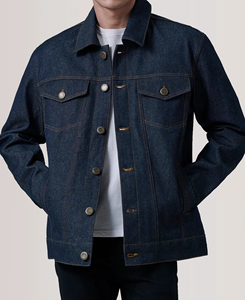 Premium Quality Men's Dark Blue Denim Jacket Workwear Style Turn-<b>down</b> Collar Single Breasted Regular Fit Cotton Washed Autumn - Product Image 4