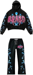 Ensemble de survêtements personnalisés en molleton respirant délavé à l'acide, coupe évasée, en coton, style streetwear, avec sweats à capuche et joggers oversize pour homme adulte - Product Image 5
