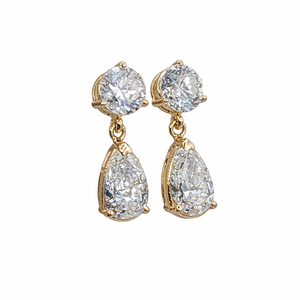 Boucles d'oreilles pendantes en or massif 14 carats avec diamants de laboratoire, 2 pierres, forme poire, pour femme - Product Image 1