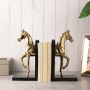Golden Horse Bookends Decorative Metal Book Holder for Office <b>Desk</b> <b>Bookshelf</b> and Home Interior Decoration - Product Image 2