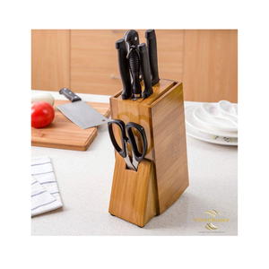 Ensemble de couteaux en bambou avec 3 couteaux en acier inoxydable et ciseaux, design minimaliste pour la cuisine - Product Image 5