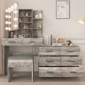 "Modern <b>Makeup</b> Vanity with 10 LED Lights Charging Station & Desk <b>Mirror</b> for Dresser Use" - Product Image 3