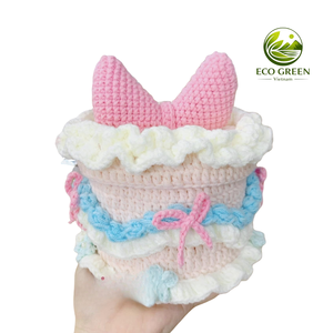 Contenedor de almacenamiento con forma de pastel tejido a crochet, diseño suave, perfecto para juguetes de simulación para niños y fines decorativos. - Product Image 4