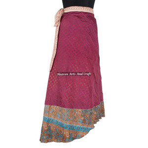 Indian Vintage Printed Magic Silk <b>Wrap</b> Around <b>Skirts</b> Women Wear Vintage Silk Sari Long Length <b>Wrap</b> Around <b>Skirt</b> 2 Layer Saree - Product Image 6