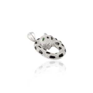 14k <b>Solid</b> White <b>Gold</b> Panther <b>Pendant</b> with Diamond and Onyx-Rhodium Plated Claw Setting - Product Image 5