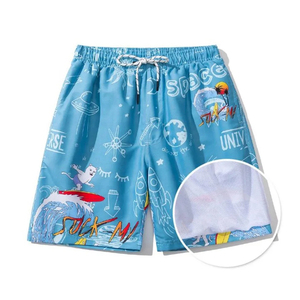 Shorts de bain pour hommes en toile 100 % polyester, design de haute qualité, taille élastique, shorts de plage pour hommes en stock - Product Image 1