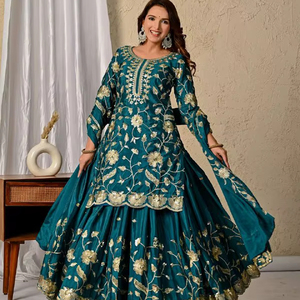 ชุดคุर्ตา/คุर्ติผ้าไหมชินนอนสำหรับผู้หญิง ดีไซน์ทันสมัย เหมาะสำหรับงานแต่งงาน/งานปาร์ตี้/งานดิวาลี  ปักลายประดับด้วยเลื่อม  แห้งเร็ว ใส่ได้ทุกฤดู - Product Image 1