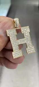 Colgante de Letra H con Incrustaciones de Moissanita, Estilo Hip Hop, Personalizado con Iniciales, Plata de Ley 925, Chapado en Oro - Product Image 4