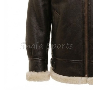 Men Solid Color Genuine Sheepskin Sherpa Shearling <b>Jacket</b> Faux <b>Fur</b> <b>Lined</b> Winter Bomber Leather <b>Jackets</b> - Product Image 4