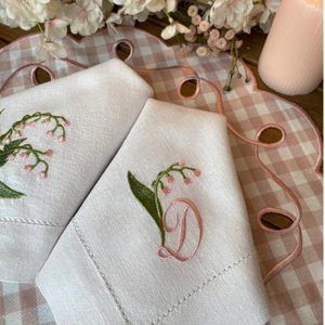 Serviettes en lin brodées | Serviettes de table en tissu à fleurs botaniques roses artisanales-Vaisselle en lin de qualité supérieure - Product Image 6