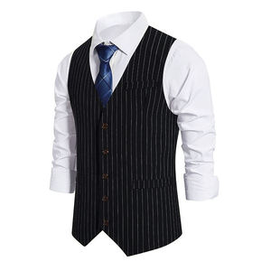 Chaleco de traje sin mangas para hombre, informal, transpirable, de un solo pecho, corte ajustado, estilo vintage, con rayas, para primavera - Product Image 2