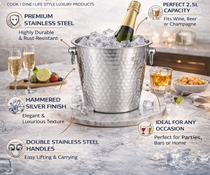 Stainless Steel Durable Wine Bucket | Ice Bucket for <b>Beer</b> | Double Handle Beverage <b>Chiller</b> 2.5L American Style Parties - Product Image 5