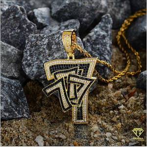 Custom Number <b>777</b> Pendant Iced Out Black White Moissanite Diamond Hip Hop <b>Necklace</b> Gold Plated Jewelry - Product Image 3