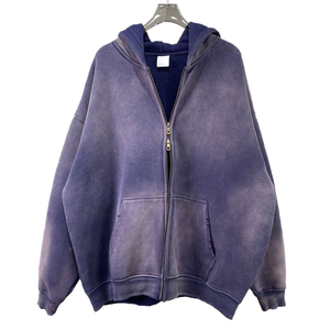 Sudadera con Capucha y Cremallera Unisex Oversize, Tie-Dye Degradado Morado, Algodón French Terry, Ropa Casual de Otoño - Product Image 2
