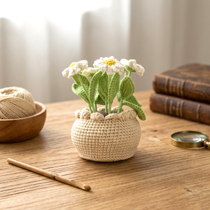 กระถางดอกเดซี่โครเชต์ทำมือ ตุ๊กตาถักเดซี่ตกแต่งด้วยไหมพรม สำหรับตกแต่งบ้านหรือโต๊ะทำงาน ของขวัญ - Product Image 3