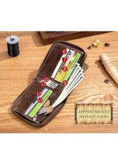 Cartera Corta de Cuero Genuino Hecha a Mano de Alta Calidad con Cierre de Cremallera, Mini Monedero, Bolso de Mano con Bordado Floral, Resistente al Agua, Delgado - Product Image 5