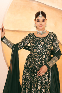Conjunto de vestido Anarkali bordado con lentejuelas Star Georgette y hilo multicolor, con pantalón de microalgodón y dupatta a juego GW 6137 - Product Image 5