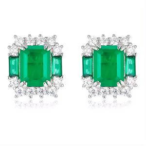 Clásicos Pendientes de Plata 925 con Circonita Cúbica Verde Estilo Art Deco para Mujer, Diseño Geométrico de Lujo, Baño de Rodio y Oro, Regalo - Product Image 1