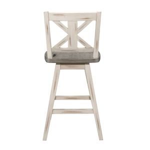 Set di 2 Sedie da Bancone Bianche e Grigie, Girevoli a 360 Gradi, in Legno di Gomma Massiccio, Sgabelli da Bar con Schienale a X per Cucina e Sala da Pranzo - Product Image 3