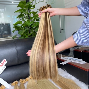 Cabello Humano Remy de Alta Calidad, Super Double Drawn, Puntas Gruesas, Rubio con Mechas, Liso, con Punta Plana de Queratina - Product Image 3