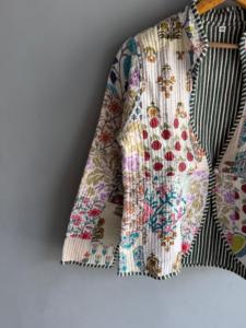 Chaqueta Acolchada con Bordado Floral para Mujer, Primavera, Algodón, Cuello Chal, Manga Larga, Largo Regular, REGALO PARA ELLA - Product Image 4