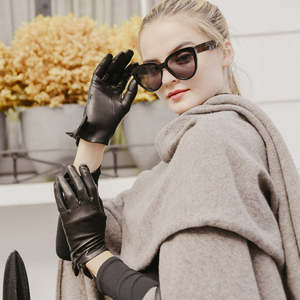 Leather women fashion <b>Glove</b> with Bow Trim - Product Image 6