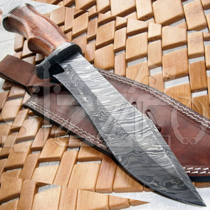 Cuchillo Bowie de Caza de Hoja Fija de Acero de Damasco Hecho a Mano con Madera Exótica y Funda de Cuero, Regalo Ideal - Product Image 2