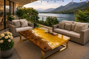 Golden <b>Epoxy</b> <b>Coffee</b> <b>Table</b> Live Edge Walnut <b>Table</b> Luxury Resin Furniture Contemporary Living Room Decor Piece - Product Image 3