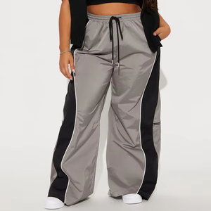 Custom Mens Wide Leg Color Block Track Pants Drawstring Casual Streetwear Trousers OEM Private Label men's pants - Product Image 1