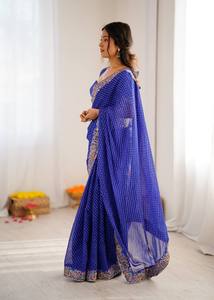 Sari élégant en faux georgette avec imprimé Badhani et travail de sequins, tenue ethnique stylée avec chemisier de créateur - Product Image 4