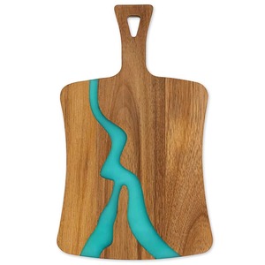 Wooden Chopping Board With Teal Resin Inlay Rectangle <b>Shape</b> Handle Design Natural Eco Friendly Cutting <b>Block</b> - Product Image 6