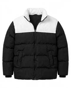 Veste matelassée imperméable à capuche, color block noir et blanc, fermeture éclair intégrale, hiver, unisexe, décontractée, polyester/nylon - Product Image 2