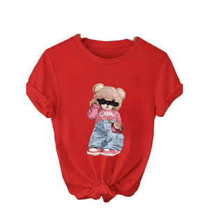 <b>Cute</b> <b>Bear</b> Cartoon Print Women's Casual Loose Fit White T-Shirt Crew Neck Short Sleeve Spring Summer Cotton Jersey Top - Product Image 4