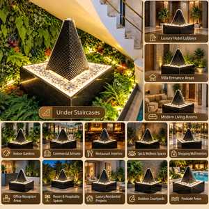 Pyramid Fountain Large Black Marble <b>Water</b> <b>Feature</b> Modern Outdoor Garden Fountain Decorative Stone Waterfall Sculpture with LED - Product Image 5