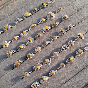 Anillos de latón con ojo de tigre al por mayor, chapados en plata oxidada, estilo bohemio, surtido de joyería vintage para mujeres y hombres - Product Image 2