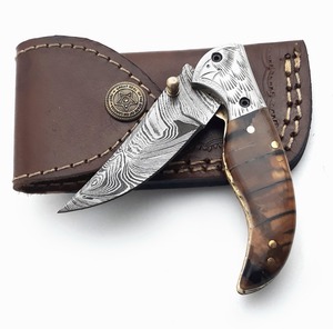 Couteau de chasse artisanal en acier Damas de qualité industrielle, pointe clip, lame droite, manche en bois, lame non réglable, 8 pouces - Product Image 4